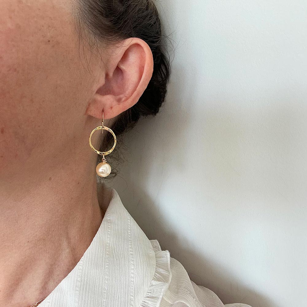alt="Gold-Filled Round Pearl Earrings"