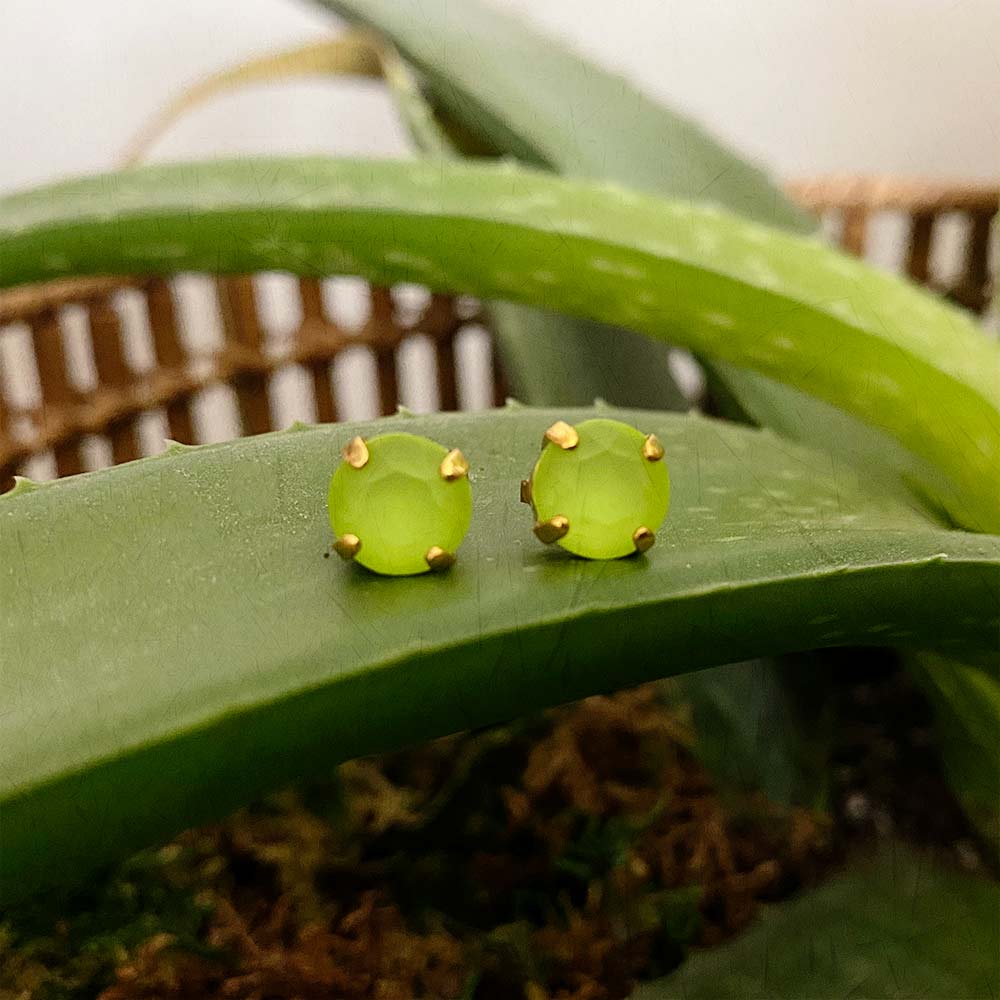 alt="Gold lime green Swarovski crystal earrings for women"