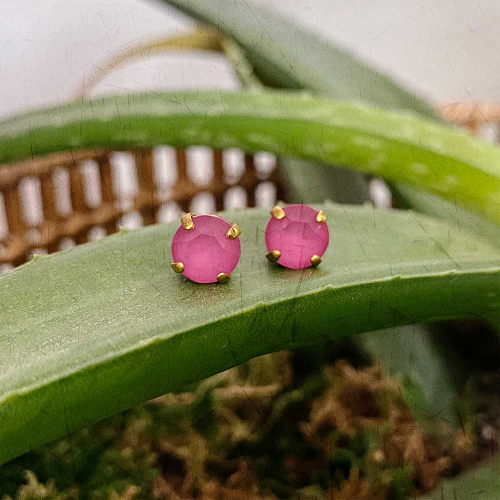 alt="Pink peony Swarovski crystal stud earrings for women"