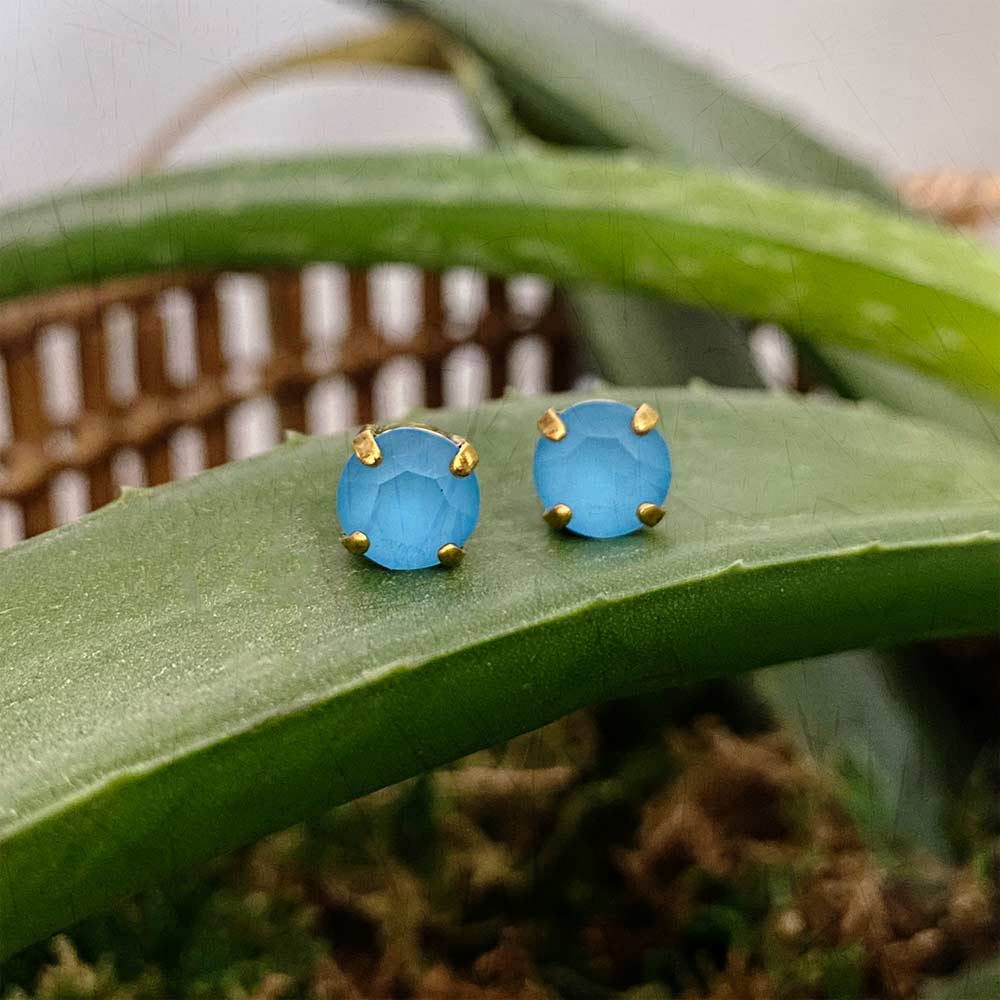 alt="Stud Swarovski crystal earrings in summer blue for women"
