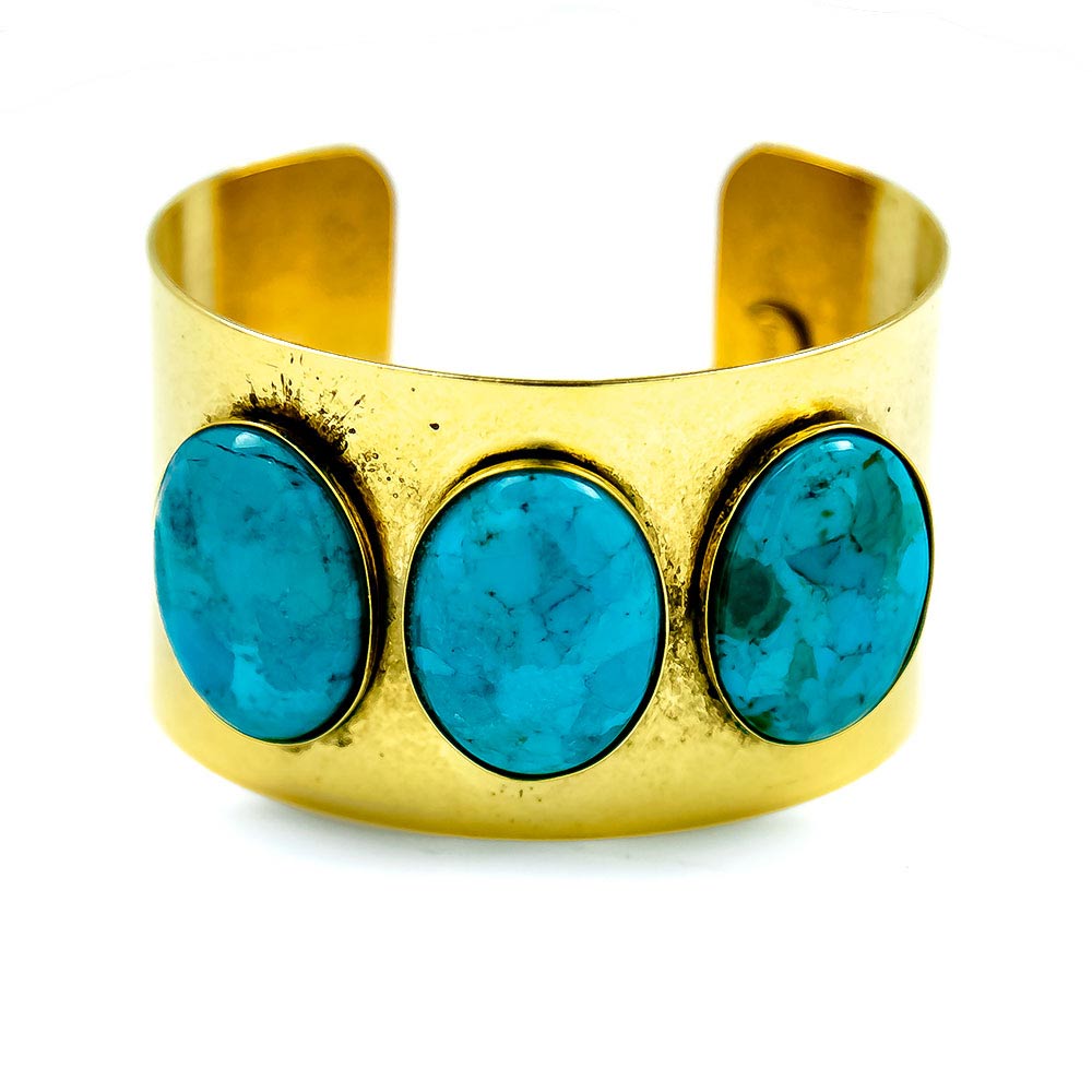 alt="Genuine Turquoise Gemstone Cuff Bracelet"