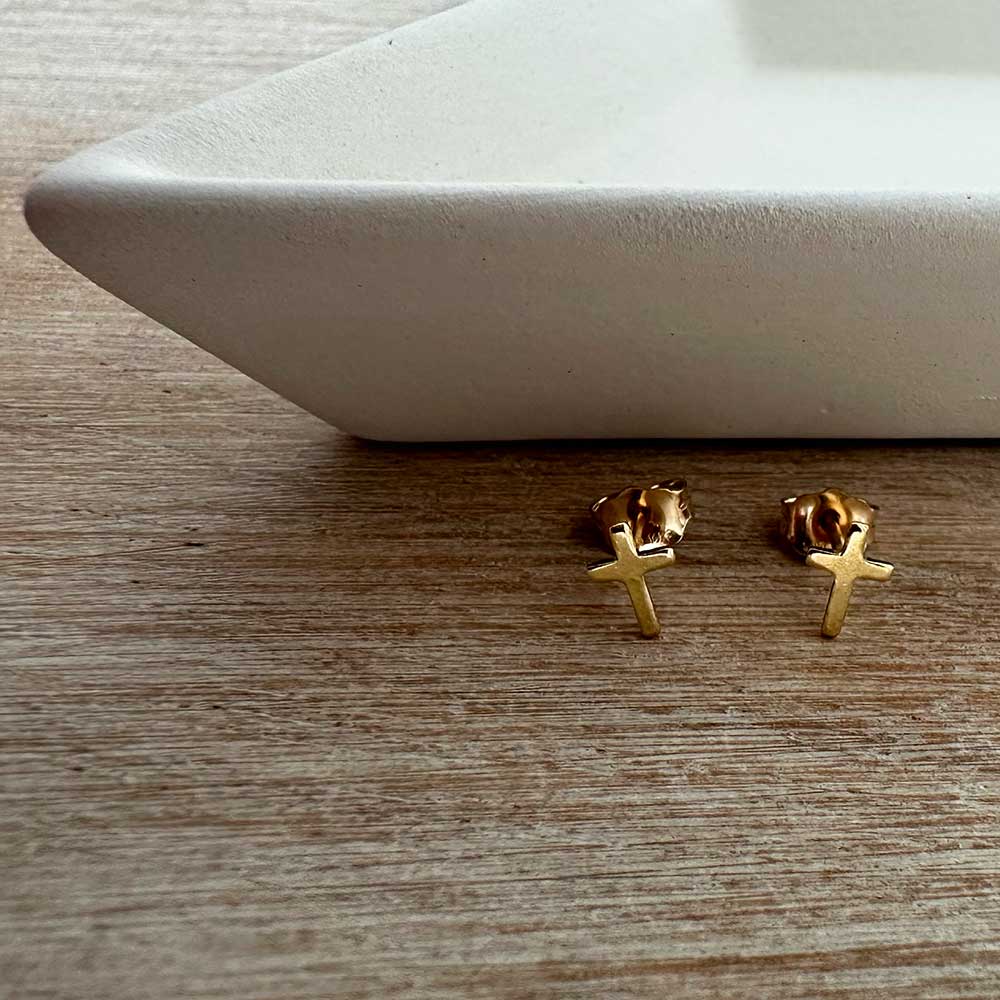 alt="Gold-Filled Tiny Cross Stud Earrings"