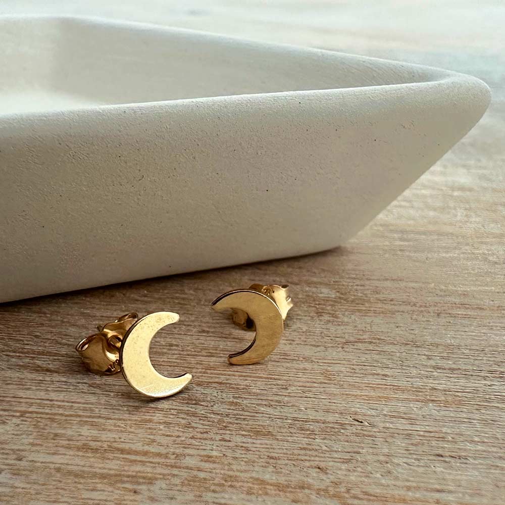 alt="Gold-Filled Tiny Moon Stud Earrings"