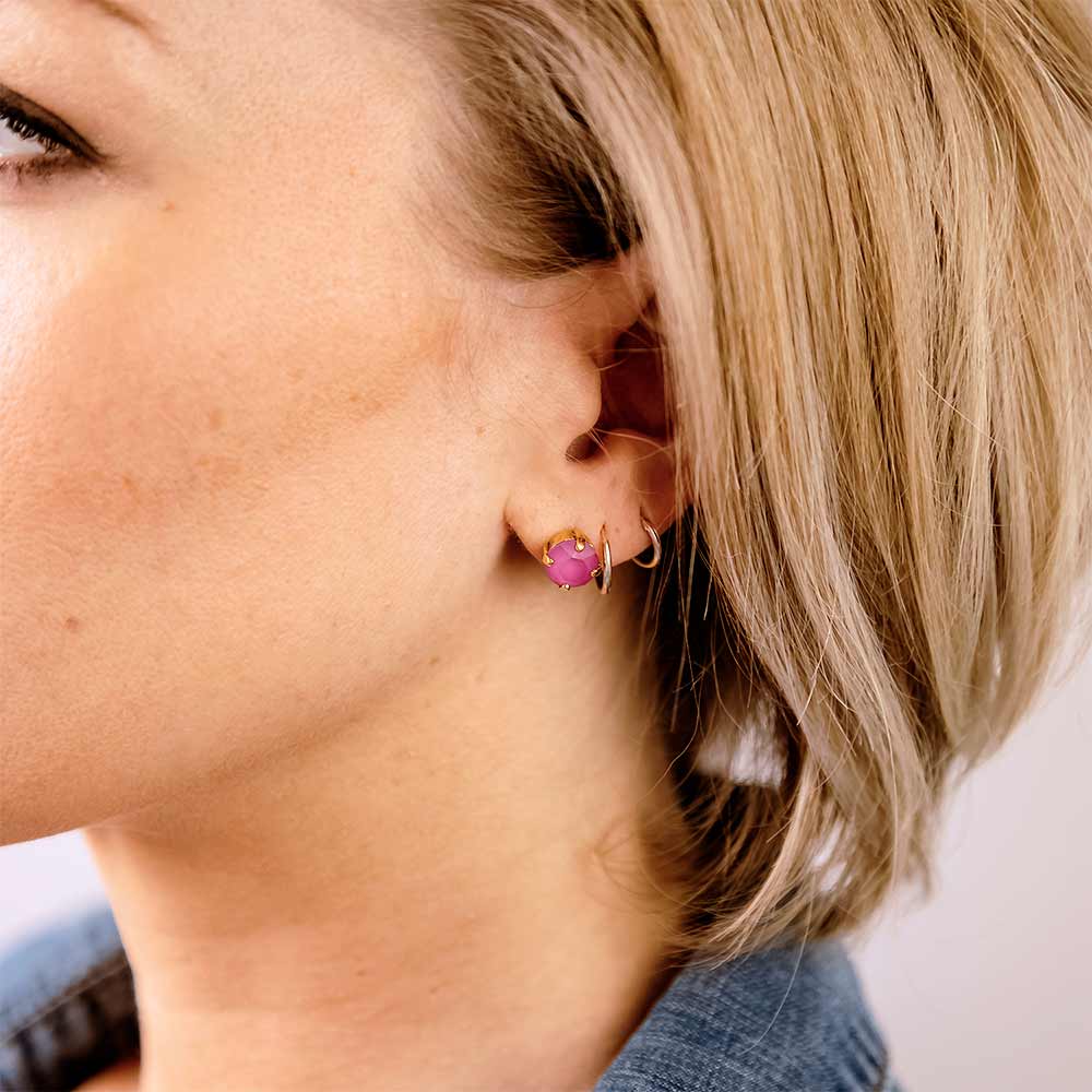 alt="Women's gold pnk peony Swarovski crystal earrings"