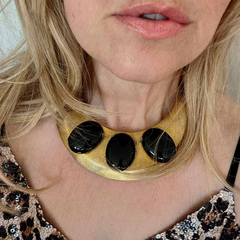alt="E.B. Jewelry Studio Women's Vintage Gold Onyx Gemstone Luna Collar Jewelry Necklace"