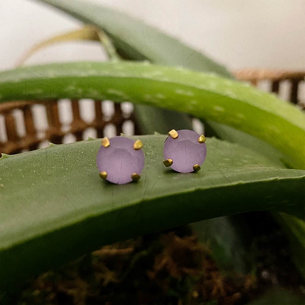 alt="Stud Swarovski crystal earrings in purple lilac for women"