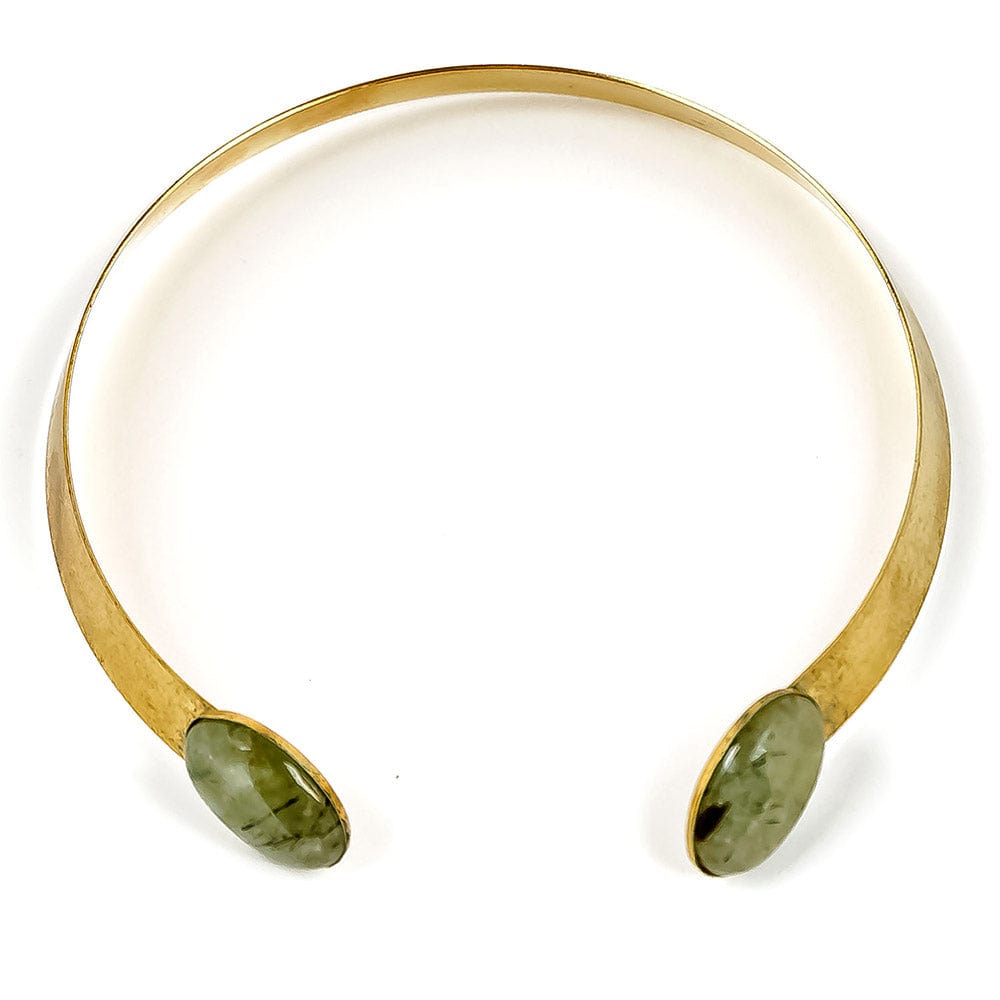 alt="E.B. Jewelry Studio Vintage Gold Isla Open Collar Silver Green Rutilated Quartz Gemstone Necklace"