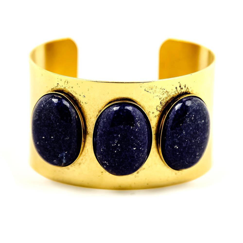alt="Lapis Gemstone Gold Cuff Bracelet"