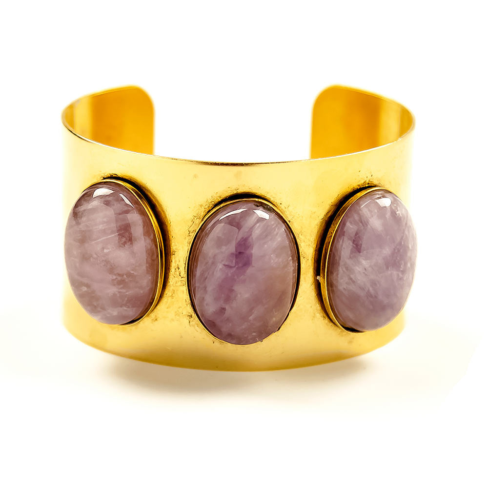 alt="Wide Lavender Gemstone Cuff Bracelet"