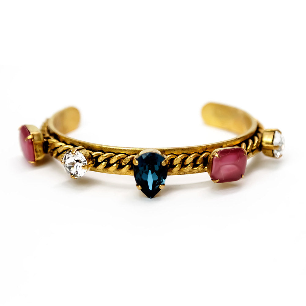 alt="E.B. Jewelry Studio Women's Handcrafted Blue Clear Swarovski Crystal Pink Moonstone Gold Chain Jewelry Cuff Bracelet"