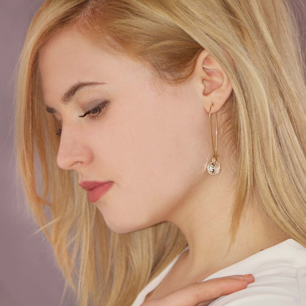 alt="E.B. Jewelry Studio Women's Handcrafted Gold Clear Swarovski Crystal Charlotte Drop Dangle Earrings"