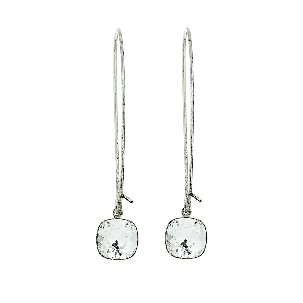 alt="E.B. Jewelry Studio Women's Handcrafted Silver Clear Swarovski Crystal Charlotte Drop Dangle Earrings"