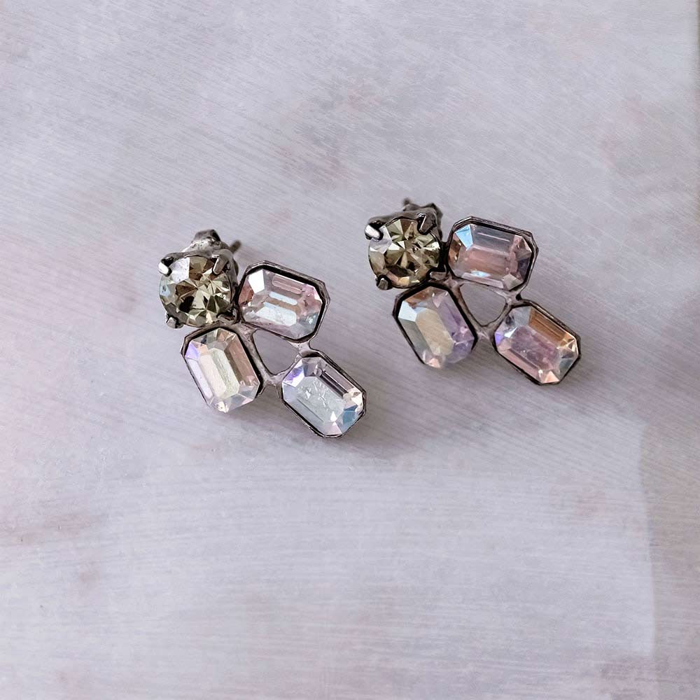alt="E.B. Jewelry Studio Women's Handcrafted Silver Yellow Iridescent Swarovski Crystal Amelia Stud Earrings"