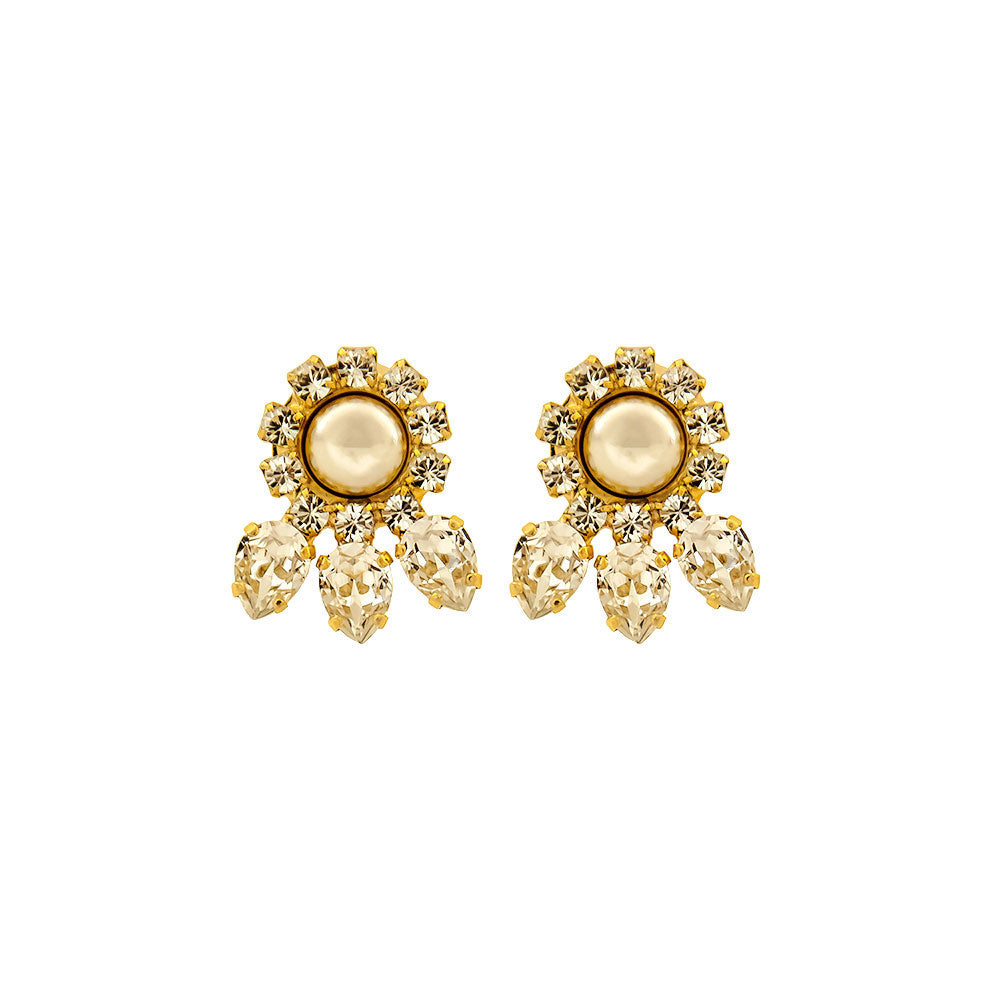 alt="E.B. Jewelry Studio Women's Vintage Gold Clear Swarovski Crystal & Pearl Bridal Stud Earrings"