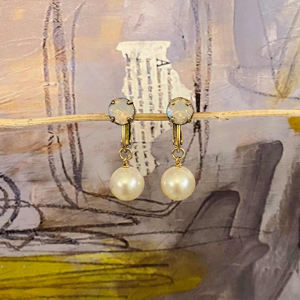 alt="Crystal Opals & Pearl Dangle Earrings"