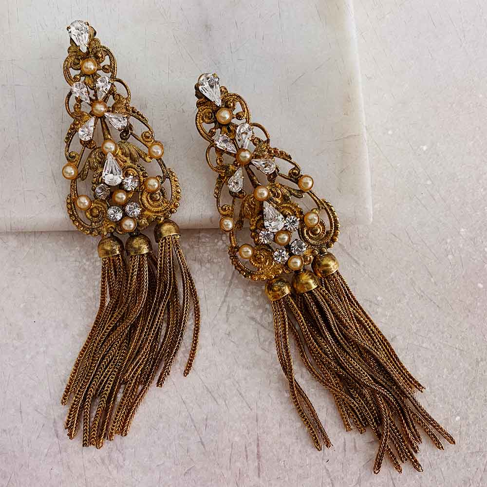 alt="E.B. Jewelry Studio Women's Handcrafted Vintage Gold Swarovski Crystal Gemma Bridal Statement Earrings"