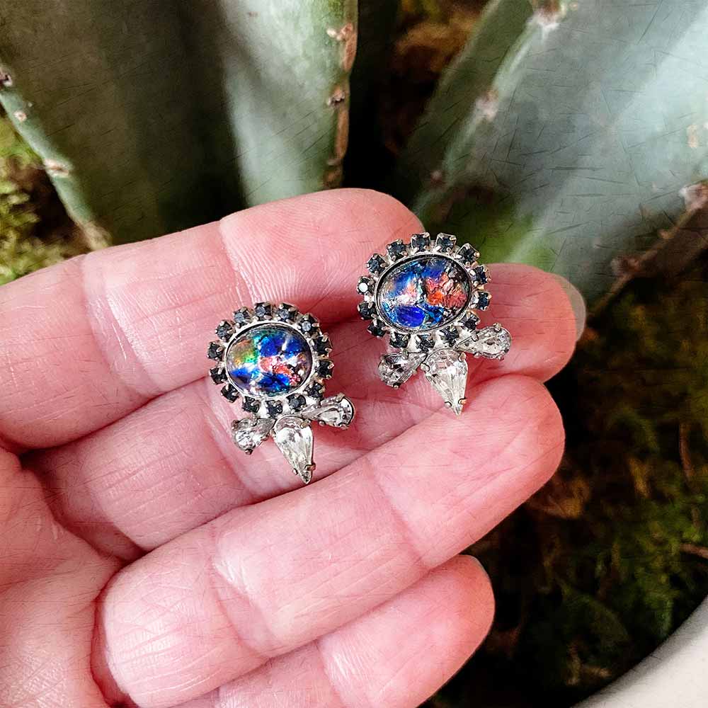 alt="E.B. Jewelry Studio Women's Handcrafted  Matte Sterling Silver Multi-Colored Stone + Swarovski Crystals Ezra Stud Earrings"